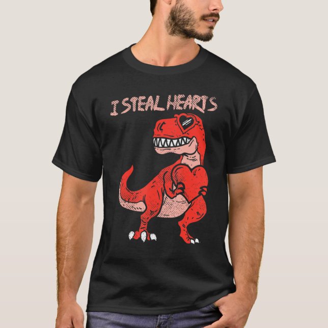 I Steal Hearts Trex Dinosaur Glasses Valentine Day T-Shirt (Front)