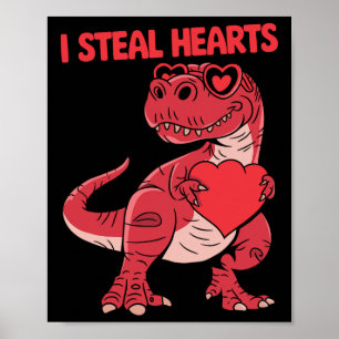 I Steal Hearts Trex Dinosaur Gles Valentine Day Bo Poster