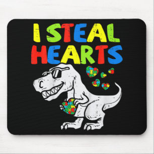 I Steal Hearts Trex Dinosaur Kids Boys Autism Awar Mouse Pad