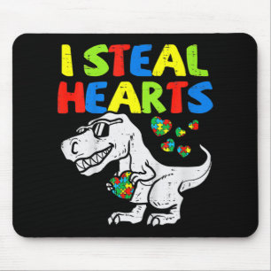 I Steal Hearts Trex Dinosaur Kids Boys Autism Awar Mouse Pad