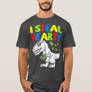 I Steal Hearts Trex Dinosaur Kids Boys Autism Awar T-Shirt