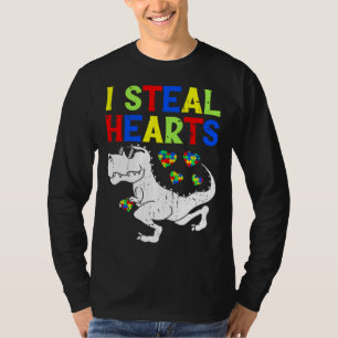 I Steal Hearts Trex Dinosaur Toddler Autism Awaren T-Shirt