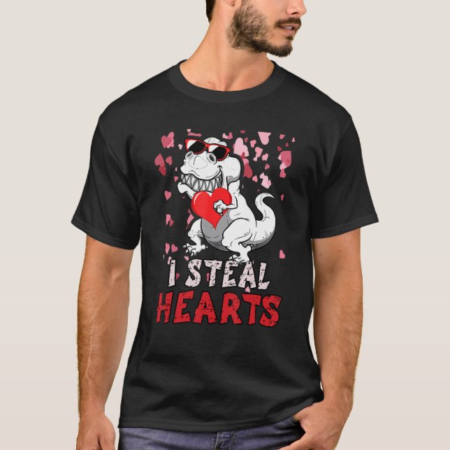 I Steal Hearts Trex Dinosaur Valentines Day Boys K T-Shirt (Front)
