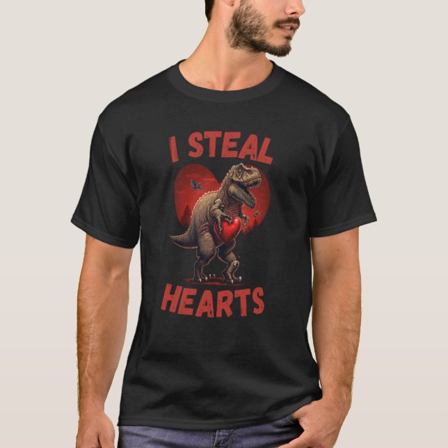 I Steal Hearts Trex lovely Cute Baby Valentines Da T-Shirt (Front)