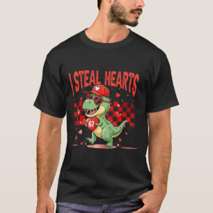 I Steal Hearts Valentine Boys Dinosaur Holding Hea T-Shirt