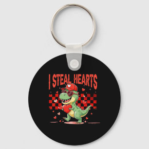 I Steal Hearts Valentine Boys Kids Dinosaur Holdin Key Ring