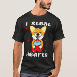 I Steal Hearts Valentine Day Corgi Heart Mask Cute T-Shirt