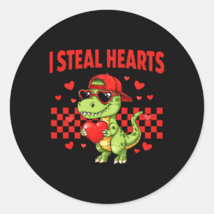 I Steal Hearts Valentine Dinosaur Cute Love Meme B Classic Round Sticker