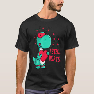 I Steal Hearts Valentines Day Cute Dinosaur V day T-Shirt