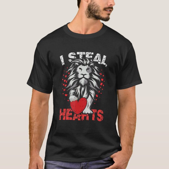I Steal Hearts Valentines Day Cute Lion Heart Boys T-Shirt (Front)
