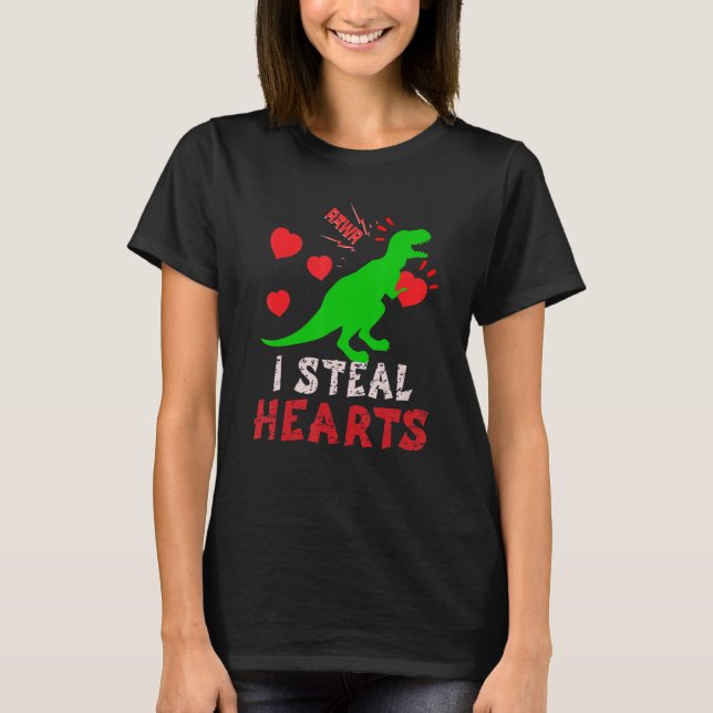 I Steal Hearts Valentines Day Dinosaur Boys Men Lo T-Shirt (Front)