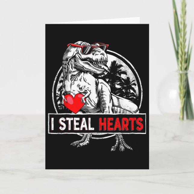 I Steal Hearts Valentines Day Dinosaur Boys Valent Card (Front)