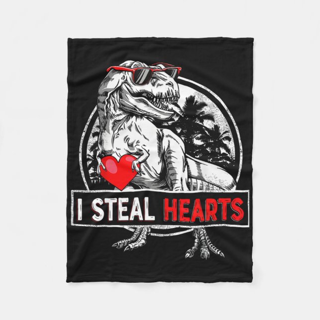 I Steal Hearts Valentines Day Dinosaur Boys Valent Fleece Blanket (Front)