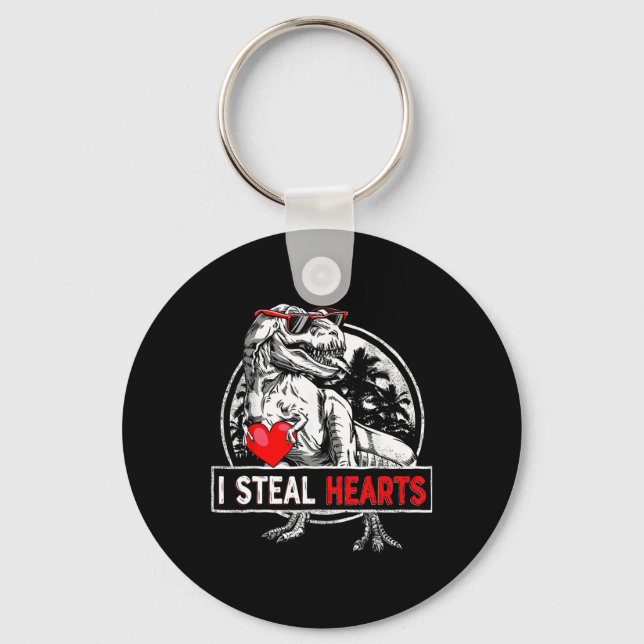 I Steal Hearts Valentines Day Dinosaur Boys Valent Key Ring (Front)