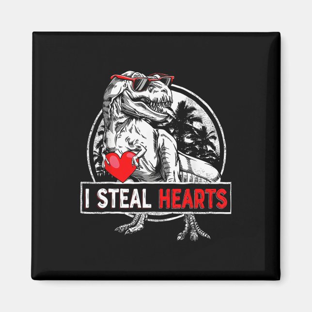 I Steal Hearts Valentines Day Dinosaur Boys Valent Magnet (Front)