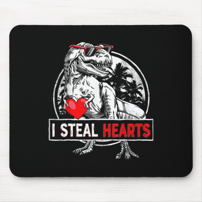 I Steal Hearts Valentines Day Dinosaur Boys Valent Mouse Pad (Front)