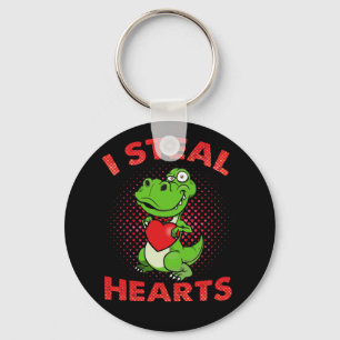 I Steal Hearts Valentines Day Dinosaur T-Rex Shirt Key Ring