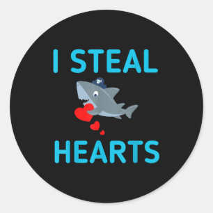 I Steal Hearts Valentines Day Shark Classic Round Sticker
