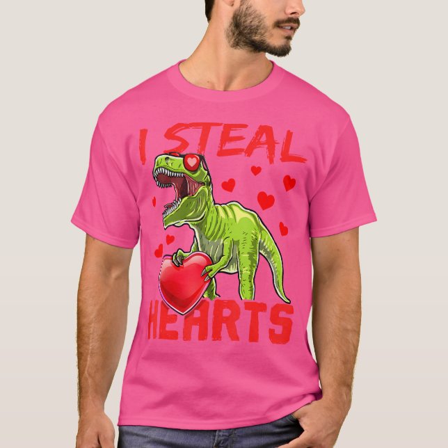 I Steal Hearts Valentines Day T Rex Dinosaur Shirt (Front)