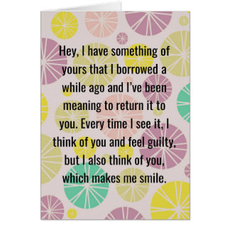 "I still have that thing I borrowed" card