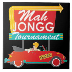 I Stop for Mah Jongg Retro Sign Ceramic Tile
