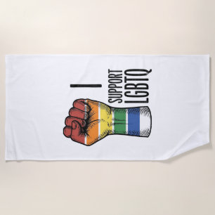 I Support LGBTQ Vintage Pride Fist Shirt Design_1 Beach Towel