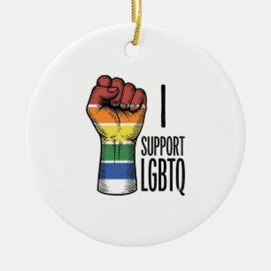 I Support LGBTQ Vintage Pride Fist Shirt Design_1 Ceramic Ornament