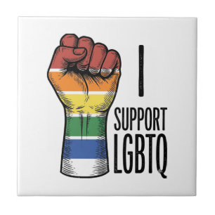 I Support LGBTQ Vintage Pride Fist Shirt Design_1 Ceramic Tile