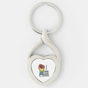 I Support LGBTQ Vintage Pride Fist Shirt Design_1 Key Ring