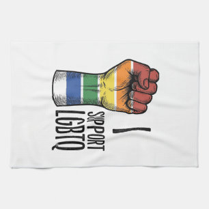 I Support LGBTQ Vintage Pride Fist Shirt Design_1 Tea Towel