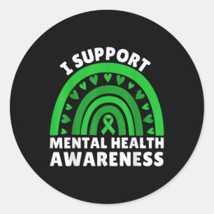 I Support Mental Health Awareness Green Ribbon Rai Classic Round Sticker