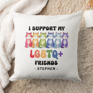 I Support My LGBTQ Friends – Rainbow Cat Pride Cushion
