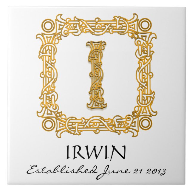 "I" Surname Wedding Anniversary Day Monogram Tile (Front)