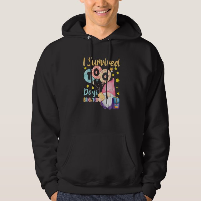 I Survived 100 Days Brighter  Gnomes Teacher Kids Hoodie (Front)