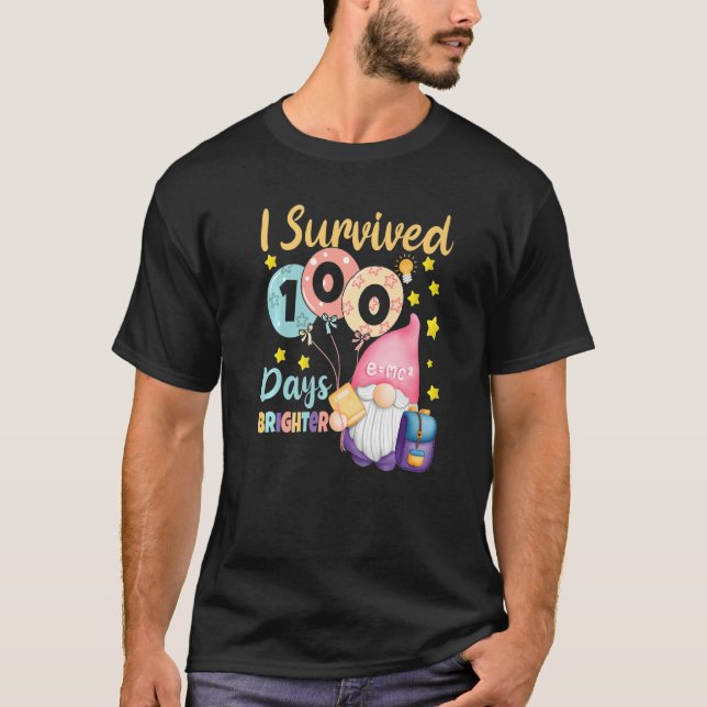 I Survived 100 Days Brighter  Gnomes Teacher Kids T-Shirt (Front)