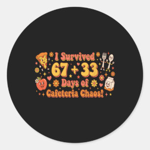 I Survived 100 Days Of Cafeteria Chaos Funny Lunch Classic Round Sticker