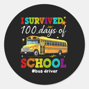 I Survived 100 Days Of School Boys Girls Kids Bus Classic Round Sticker