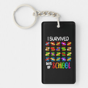 I Survived 100 Days Of School Teacher & Band Aid Key Ring