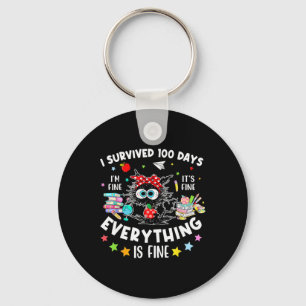 I Survived 100 Days Of School Teacher Kids Funny C Key Ring