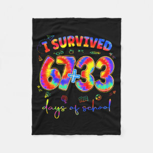 I Survived 100 Days Of School Tiedye Funny Teacher Fleece Blanket