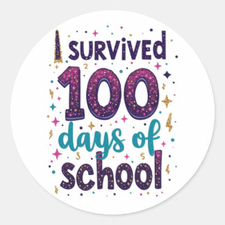 I Survived 100 Days of School Unicorn Design  Classic Round Sticker
