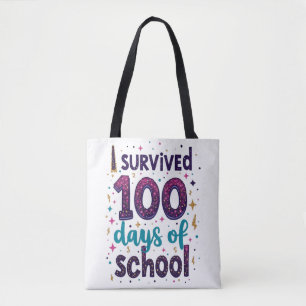 I Survived 100 Days of School Unicorn Design Tote Bag