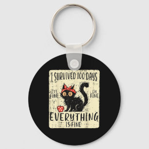 I Survived 100 Days School Cat Im Fine 100th Day W Key Ring