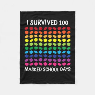 I Survived 100 Masked School Days 100th Day Of Sch Fleece Blanket
