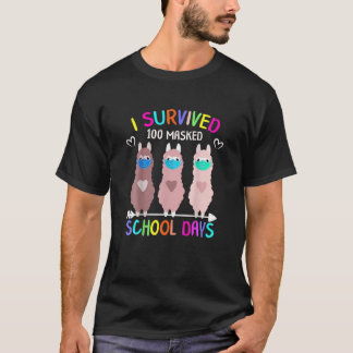 I Survived 100 Masked School Days Cute Llama Kids T-Shirt