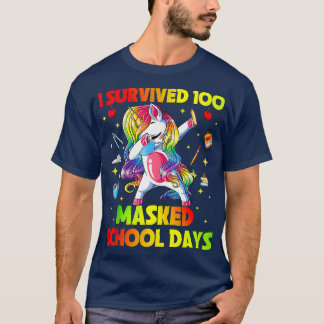 I Survived 100 Masked School Days Dabbing Unicorn T-Shirt