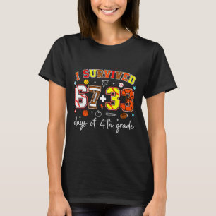 I Survived 67+33 Days Of 4th Grade Baseball Footba T-Shirt