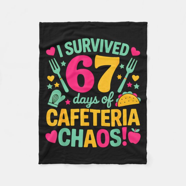 I Survived 67 Days Of Cafeteria Chaos Cute Food Lu Fleece Blanket (Front)