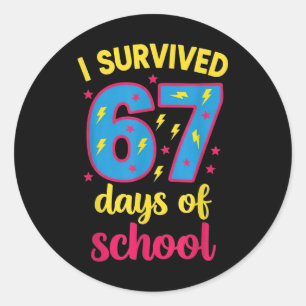 I Survived 67 Days Of School 100 Days Brainrot Six Classic Round Sticker