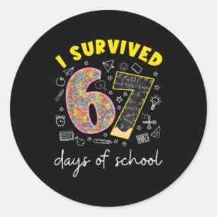 I Survived 67 Days Of School 67 Meme Rainbow Math  Classic Round Sticker